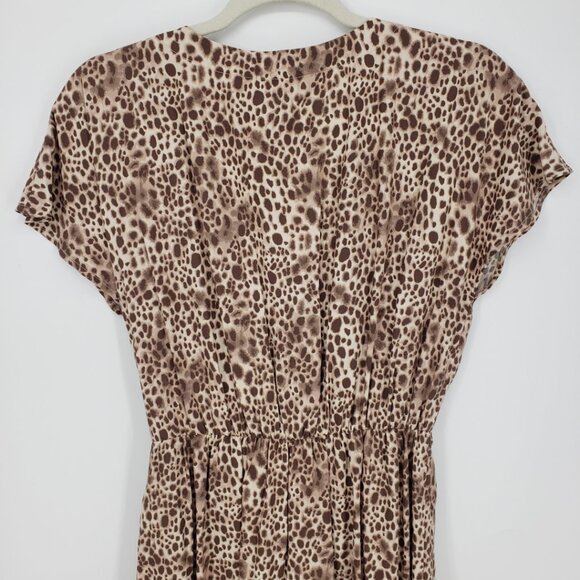 3/$25 A New Day Leopard Print Faux Wrap Dress XS Ruffle High Low Hem Brown - Picture 7 of 9